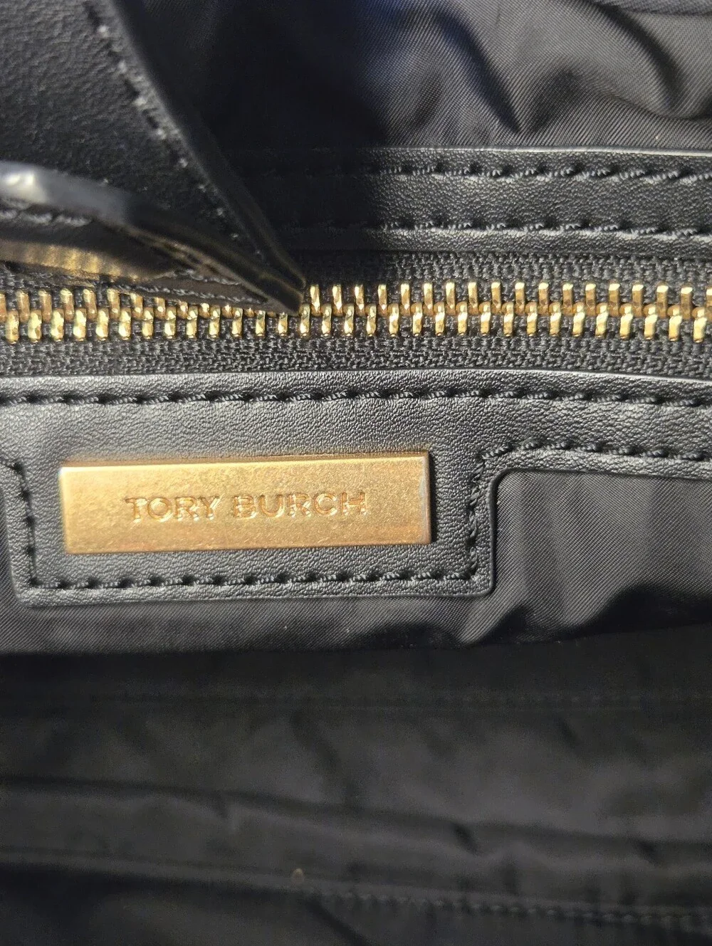 Tory Burch Ella Black Nylon Leather Tote Bag Authentic Logo Design